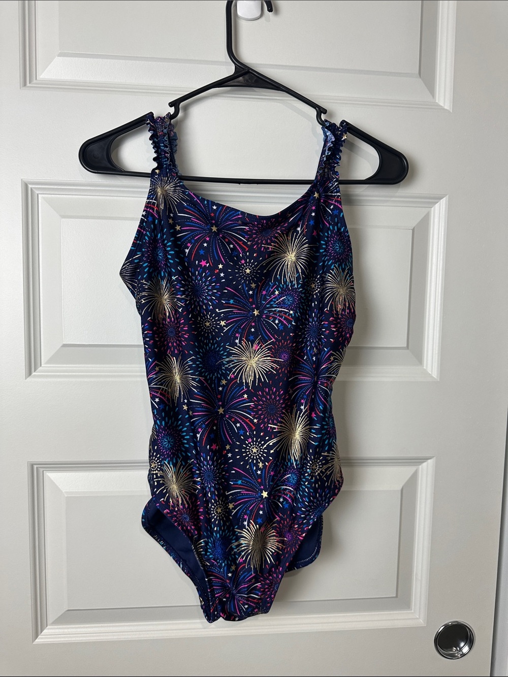 Cat & Jack Girls Fireworks Print One-Piece Swimsuit -Navy Multicolor Ruffle XL